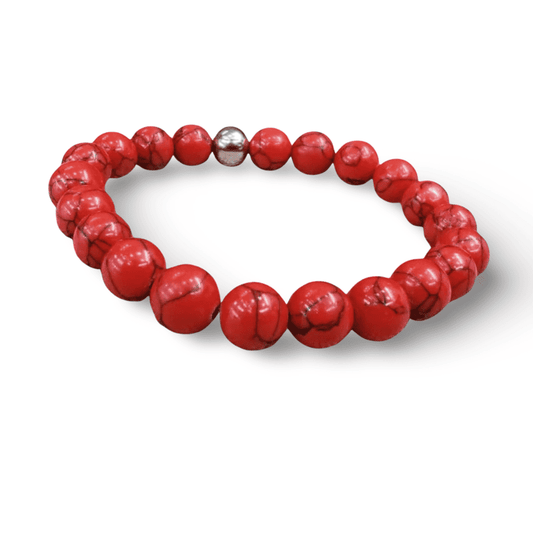 Pulsera roja con piedras naturales.