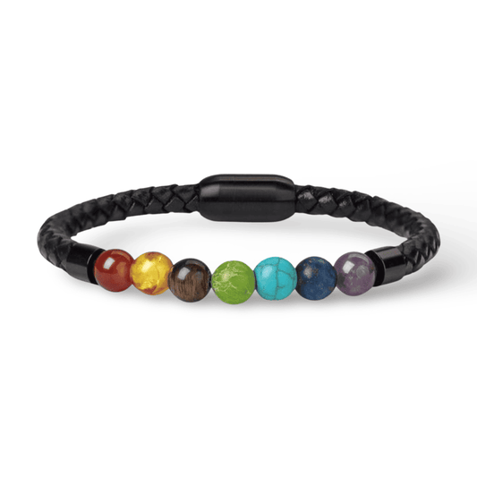 Pulsera de 7 Chakras / Cuero y Perlas naturales