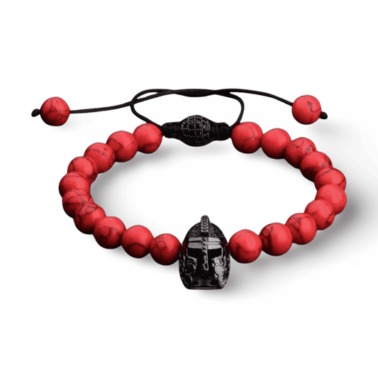 Pulsera roja con piedras naturales y dije.