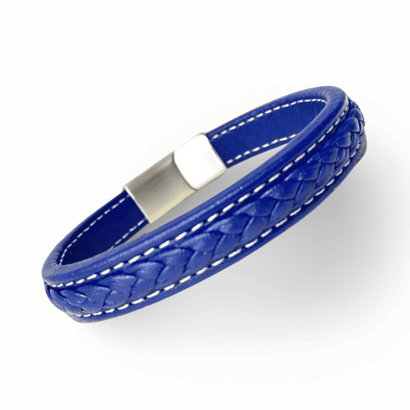 Pulsera Sencilla color azul / Cuero y acero