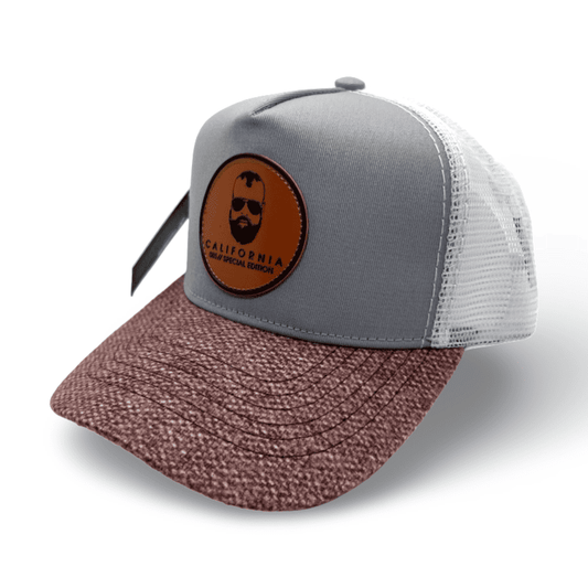 Gorra California Trucker Unisex / Gris con blanco  y malla blanca