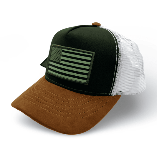 Gorra California Trucker Unisex /  Verde con  marrón y blanco